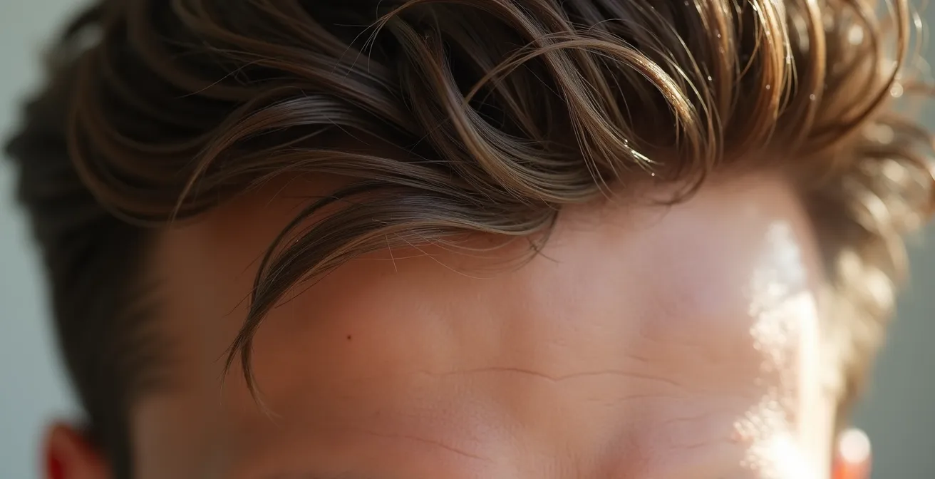 Portrait d'un homme montrant des cheveux nourris, brillants et sains avec une texture visiblement riche