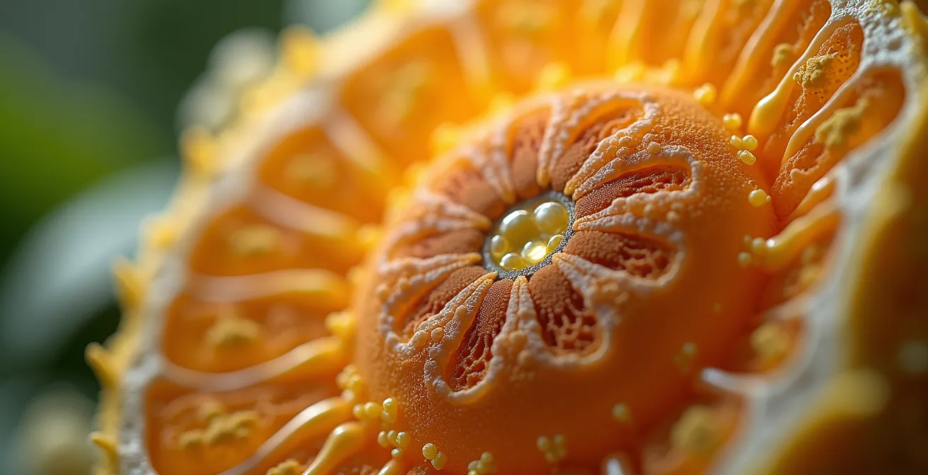 Texture microscopique de molécules actives en synergie, détails cellulaires de plantes