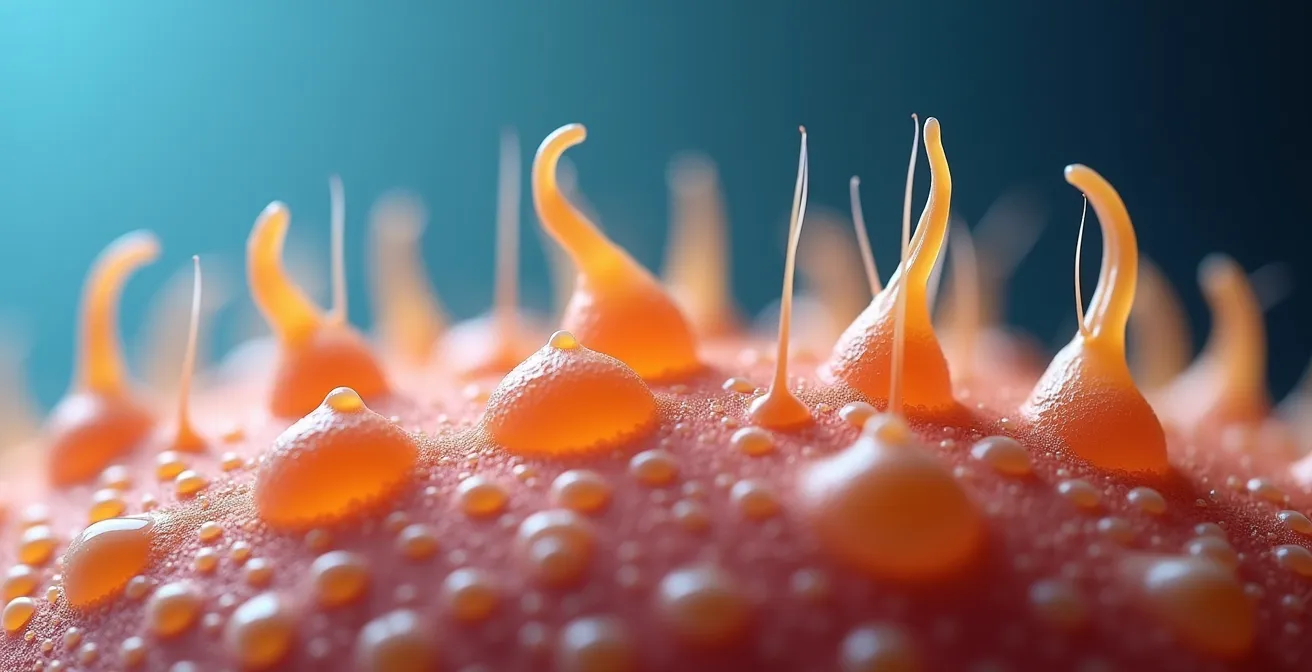 Schéma détaillé du follicule pileux masculin en coupe transversale