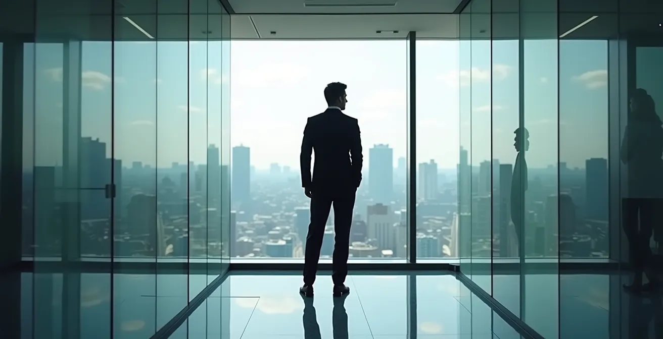 Environnement de bureau moderne avec silhouette masculine confiante