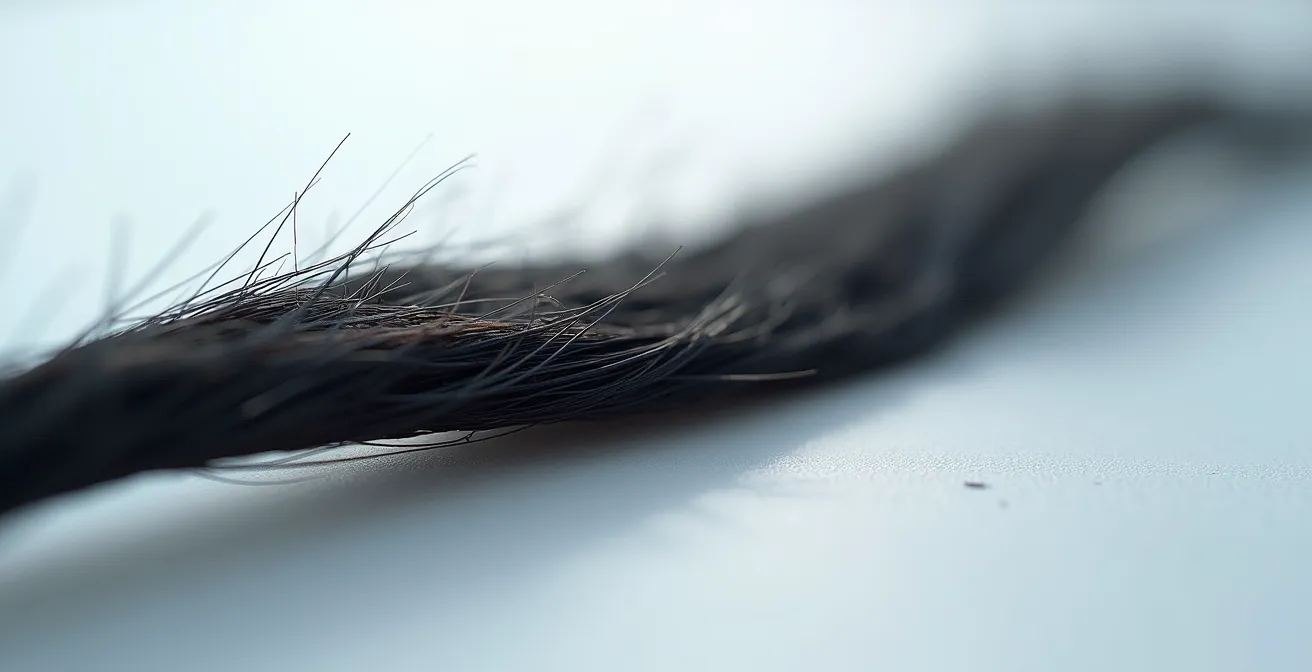 Vue microscopique de la structure du cheveu avec cuticules visibles